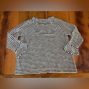 Loft 100% Cotton Black & White Striped Top, Cuffs have Ruffle Detail, Sz Medium